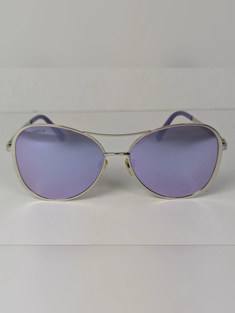 Authentic VTG Y2K Chanel 4198-T Aviator Sunglasses Silver Purple Case &  Cloth